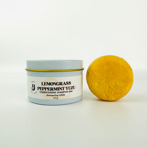 Lemongrass Peppermint Yuzu solid shampoo bar with storage tin wholesale