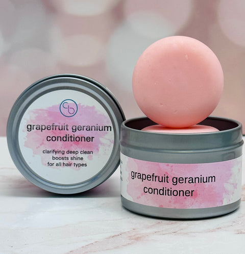 Grapefruit Geranium conditioning hair, shave and body bar with storage tin wholesale