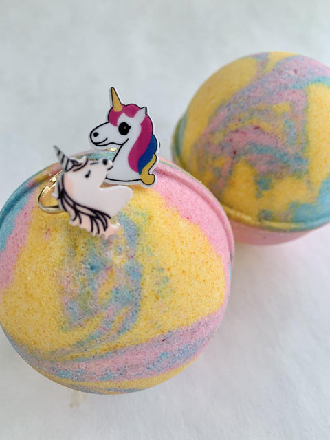 Unicorn surprise toy ring bath bomb wholesale - CraftedBath